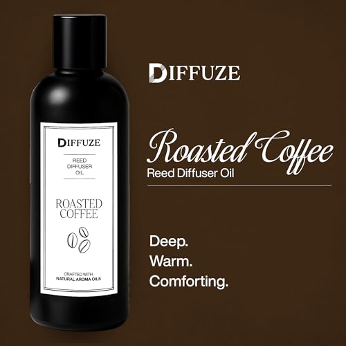 Image of DIFFUZE Roasted Coffee Essential Oil Reed Diffuser Refill with 10 Fibre Reed Sticks | Coffee Aroma Oil & Fragrance Oil | Diffuser Oil for Home Fragrance