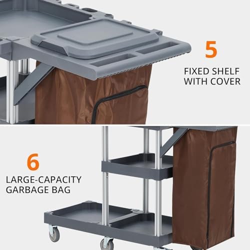 Heavy-Duty-Janitorial-Cleaning-Cart-with-Wheels-3-Shelf-Rolling-Housekeeping-Trolley-with-16-Gallon-Trash-Bag--220-Lb-Capacity-Utility-Cart-for-Hotels-Schools-Offices-Apartments