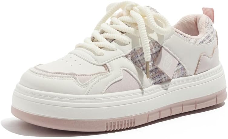 Y2K Shoes Women's Sneakers Soft Pink Upper Trendy Label Accents Breathable Fabric Comfort Sole Platform US5.5-7.5