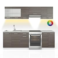 Cuisine Intégrée Vicco – Bloc Raul 240cm – Couleur Anthracite Et Chêne – Moderne Et Fonctionnelle