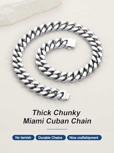 ChainsPro Chunky Cuban Link Chain Necklace for Women,Stainless Steel Silver/Gold Plated Thick Choker, 5/12/14mm Width,18" and 20" Punk Hip Hop Trendy Jewelry Gifts4