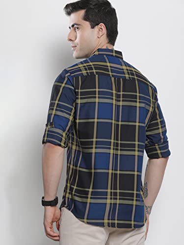 Image of THE INDIAN GARAGE CO Men Regular Fit Checkered Full Sleeves Cutaway Collar Casual Shirt