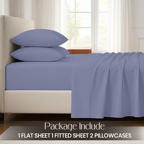 Image of SGI bedding 100% Egyptian Cotton Sheets Full XL Size - Premium Luxury Hotel Sheet Set, Cooling & Breathable, Ultra Soft, 15 inch Deep Pocket, 4 Piece Bedding Set, Mediterranean Blue