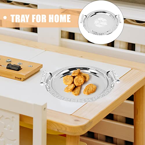 Cabilock Round Silver Serving Tray 12 Inch European Style Snack Dessert Plate for Buffet Fruit Cake Tea Coffee Serving - Image 3