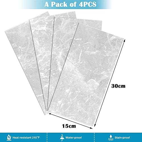 Marble Kitchen Bathroom Wall Tile Stickers with PVC Waterproof Oil 4Pcs 11.8' X 5.9',Floor Wall Tile Transfers Sticker Peel & Stick Self-Adhesive Splashback