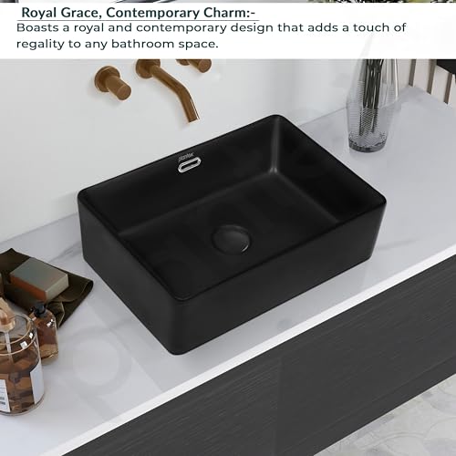 Image of Plantex Basin for Bathroom /Ceramic Washbasin /Rectangle Table Top Wash Basin /Counter Top Basin for Home /Hotel - (Matt Black)