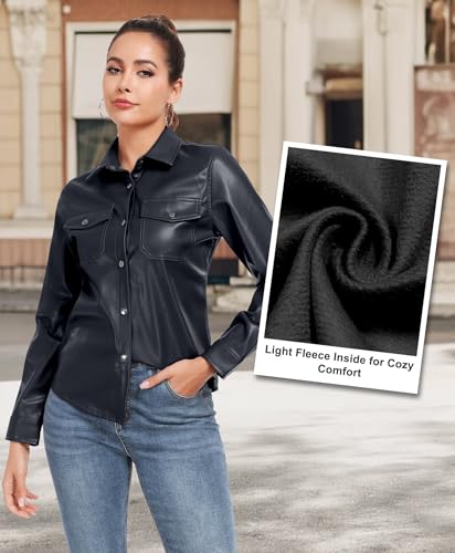 Little Donkey Andy Womens Faux Leather Jacket Bomber Stretch Slim Fit Classic Microfleece Lined Button down Motorcycle Biker4