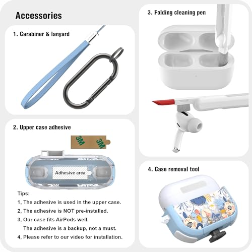 Image of Wenew Case for AirPods Pro & Pro 2 Case Cover Secure Lock Automatic Snap Switch Clip Cleaner Kit Lanyard Women Stylish Armor Full Body Hard Shell Front LED Visible (Blue, AirPods Pro & Pro 2)
