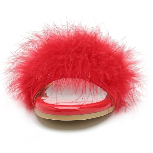 LIURUIJIA Women's Fluffy Feather Slippers Fur Slide Flat Sandals Cozy Slip On Stylish Summer Casual Party Indoor Outdoor Flats Shoes3