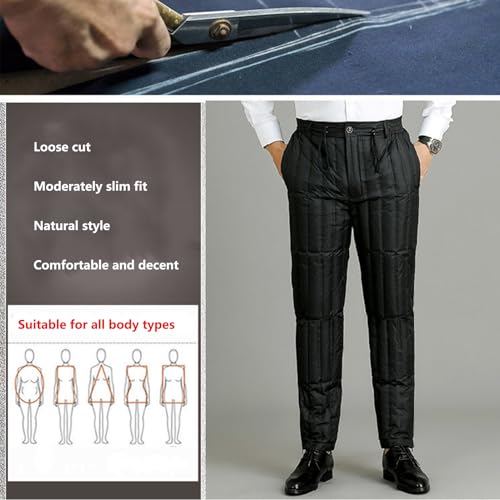 GZYLCH Men's Winter Warm Loose Utility Down Pants Winterproof Waterproof Loose Ski Pants Outdoor,Black,L