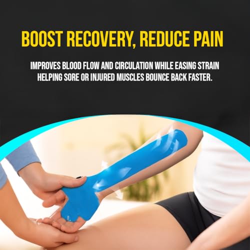 Image of PulseITSportsTape Kinesiology Tape- Waterproof & Sweatproof Sports Tape for Muscle Support, Pain Relief & Injury Recovery | Athletic Physio Tape for Knee, Shoulder, Ankle. 5cm x 5m (Plain, Light Blue)