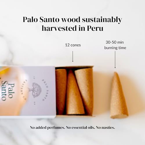Palo Santo Incense Cones, Sustainably Harvested In Peru, 100% Natural Wood Ingredients - No Perfume, No Additives, No Oils, 12-Pack #TOP2