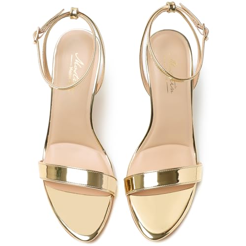 Image of Mostrin Strappy Heels for Women Ankle Strap Heels Women's Heeled Sandals for Party Prom Wedding