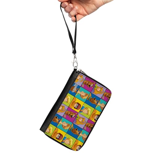 Scooby Doo Wallet, Zip Around, Scooby Doo 5-Character Face Blocks Multi Color, Vegan Leather2