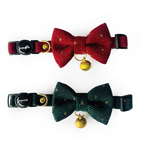Cognatio Safety Quick Release Cat Collars, Soft Kitten Collars with Detachable Bow Tie and Bell, Pack of 2