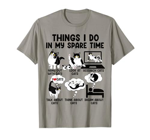 Things I Do In My Spare Time Funny Cat t-shirt, cinza, S