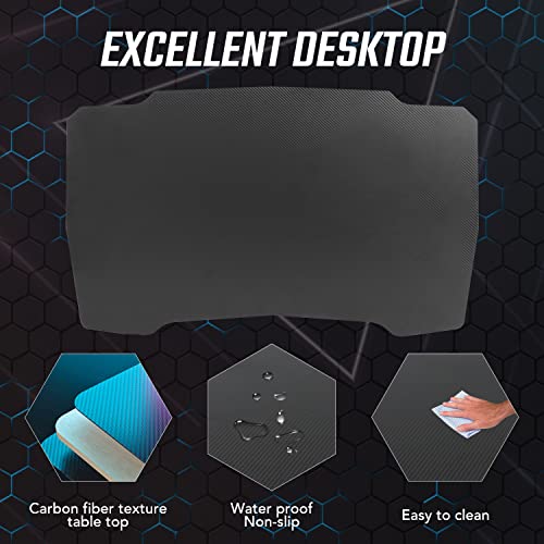 Image of BestOffice Gmaing Desk Z Shaped 39.4in Computer Gaming Workstation Ergonomic Gaming Table with Headphone Hook for Game Players, Blue