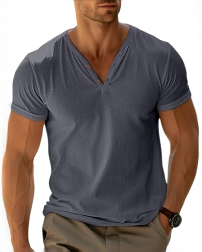 T-Shirt Homme Henley respirant à col bouton ouvert pour rester au frais