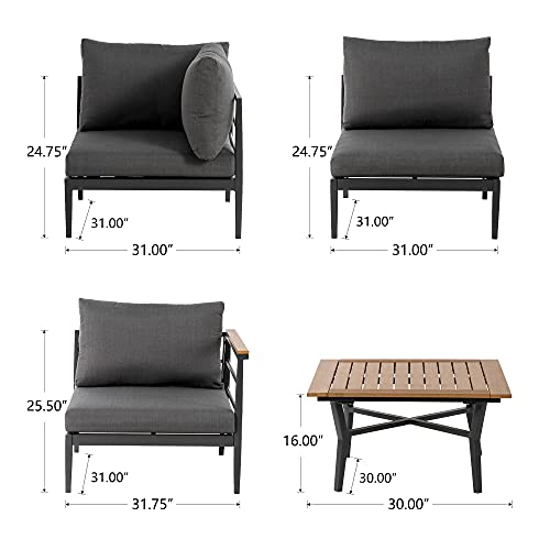 Glitzhome 6 Pcs Aluminum Outdoor Furniture Set With Coffee Table, Black Patio Sectional Sofa Set With Removable Cushions And Coffee Table For Balcony Garden #TOP2