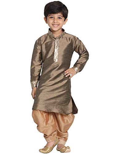 Image of VASTRAMAY Boy's Silk Blend Solid Kurta and Dhoti Pant Set