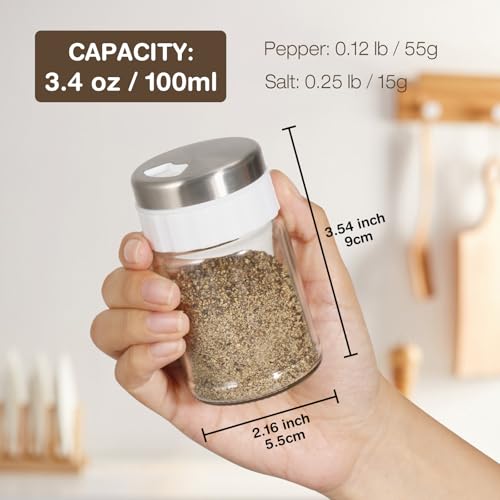 Image of Salt and Pepper Shaker Set (Pour Holde Mill) | Adjustable Pour Holes 3.4 oz Capacity Spice Shaker