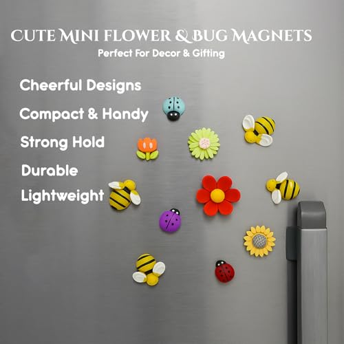 Image of Nostrae by Ekhasa Multicolor Floral Bees Cute Fridge Magnets Set of 10 | Fridge Magnet Refrigerator Stylish | Kitchen Fridge Decoration Items | Mini Gifts