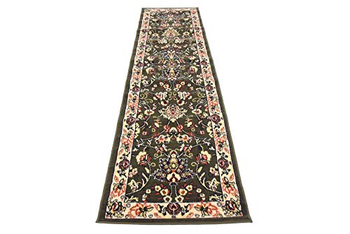 Image of Unique Loom Sialk Hill Collection Area Rug - Washington (2' 2 inch x 8' 2 inch Runner, Green / Hunter Green)