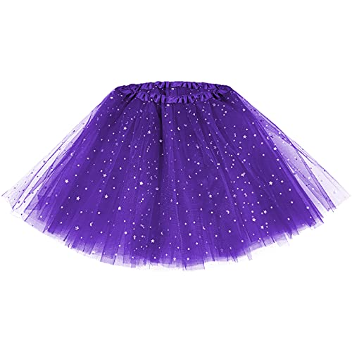 Purple & Star Damen Erwachsene Glitzernder Elastischer 4-lagiger Tüll Tutu Rock Cover