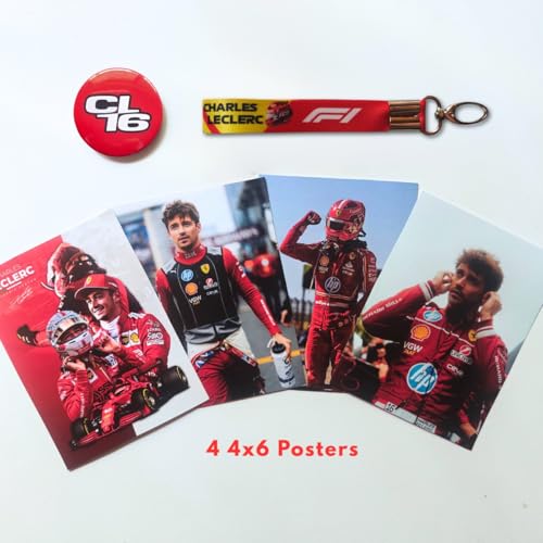 Image of TenorArts Charles Leclerc F1 Gift Box Merchandise for Fans - 5x7 Inches Laminated Photo Frame,1 Keychain, 1 Badge, 4 4x6 inches Posters, 10 Multi sized F1 Stickers - 5 items in 1 Box | Perfect for Gifting F1 Fans