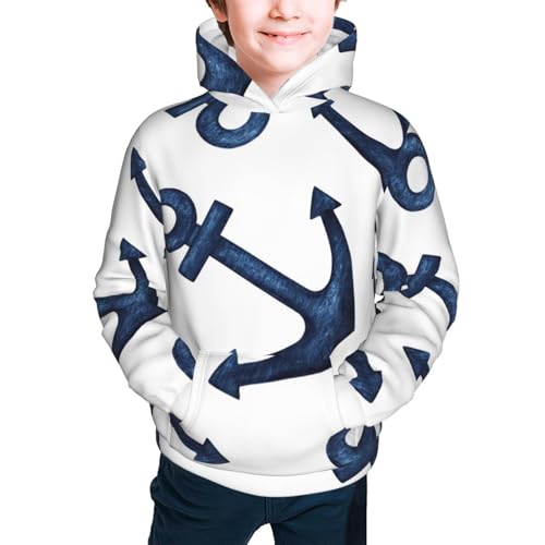 Navy Blue Anchor Kid Hoodies Boys Sweatshirts Girls Pullover with Pocket3