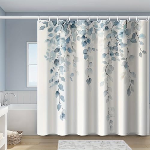 Rideau de douche imperméable motif feuilles bleu turquoise