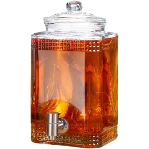 Aoasious ガラスワインボトル 10L 大容量 冷飲ボトル 蛇口付き 梅酒・ビール・ジュース保存 密封容器 飲料用 ワインサーバー 家庭用・パーティー用 (5L+ステンレス蛇口+竹ベース)