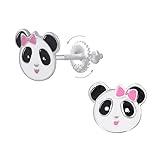 Pendientes de cabeza de panda con lazo rosa de plata de ley 925 para niña – Joya infantil linda e hipoalergénica con cierres de rosca seguros, regalo para cumpleaños o Navidad