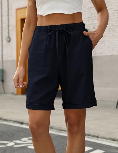 Yeokou Womens Casual Loose Elastic Drawstring Summer Beach Bermuda Pocketed Shorts3