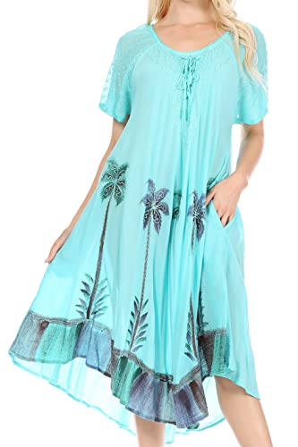 Image of Sakkas Kai Palm Tree Caftan Tank Dress /Cover Up