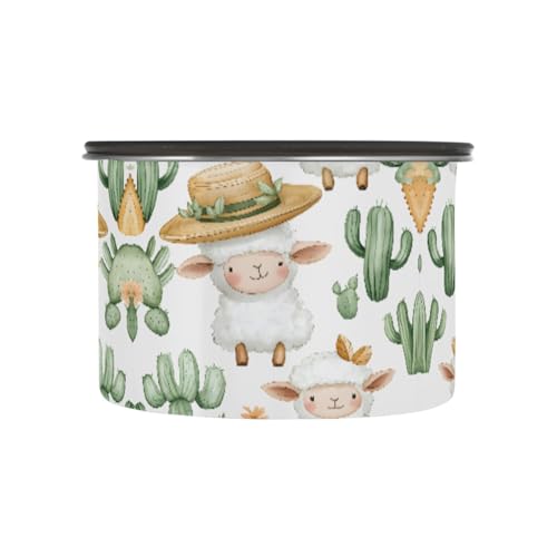 Quteprint Recipientes de almacenamiento de café de acero inoxidable con tapa hermética, diseño de cactus de acuarela, lindas ovejas, contenedor de almacenamiento de alimentos de 30 onzas, recipiente