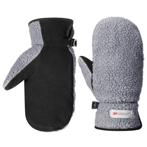 Harssidanzar Guantes de invierno para hombre forrados de ante cálido SM040EU,Gris/Negro,Talla M