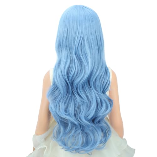 Image of PATTNIUM Light Blue Long Curly Middle Part Wig Halloween Costume Wig