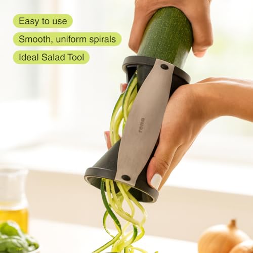 Image of Rena Vegetable Spiralizer Stainless Steel Handheld Spiral Slicer with Dual Blades for Zucchini Noodles, Carrots, Cucumbers, and Healthy Veggie Pasta. Perfect for Zoodles & Salads