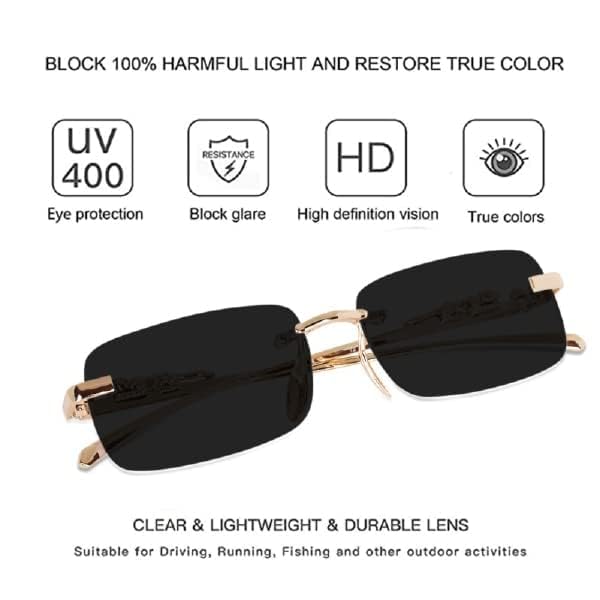 Image of EYELAND Rectangular Sunglasses for Men & Women | UV Protection | Metal Frame | Black | Free Size | TG-BLK