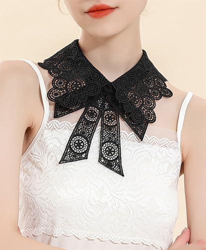 2 Pcs Lace Floral Fake Collar Detachable Dickey Collar Black Collar White Fake Collar for women Girls4