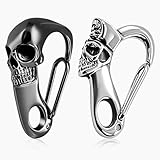 Heavy Metal Stainless Steel Skull Clasp, Carabiner Biker Keychain, Skull Clasp Keyring, Carabiner Clips for Dog Leash, Flags in Camping, Hiking, Key Buckle Wallet Chain for Men