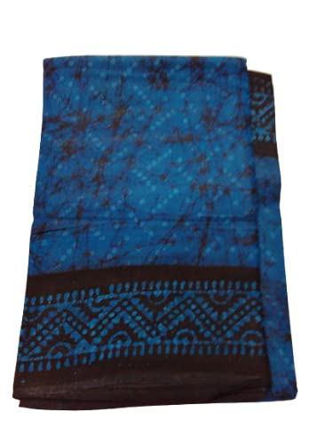 GenericBlue Dark Blue Pure Cotton Saree Amri Fashion Women's Bhanthini Block Print Cotton Saree (Sari) With Out Blouse Piece | 5.75 Mts