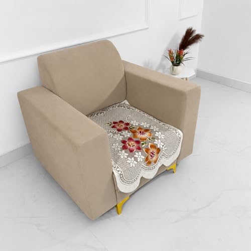 Image of Homerz Premium 'Surya Series' Sofa Cover | Stylish Sofa Protector | Net Fabric | Anti-Stain & Washable Slip Cover Exact Size Antislip (Exclusive Rust, 1 Seater, Only Seat Cover)