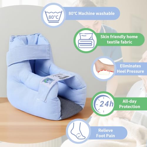 Image of EZ Assistive Heel Protectors for Pressure Sores & Bed Sores - Open Heel Design with Adjustable Straps, Soft & Supportive Padding, Machine Washable - One Size Fits Most (Single Pack,Blue)