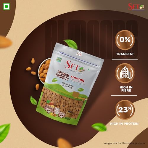 Image of SFT Pure California Almonds /Badam Whole, 500g, Real Nuts, High in Fiber, Badam Giri, Rich in Protein, Magnesium, Phosphorus and Dietary Fibre, Nuts & Dry Fruits