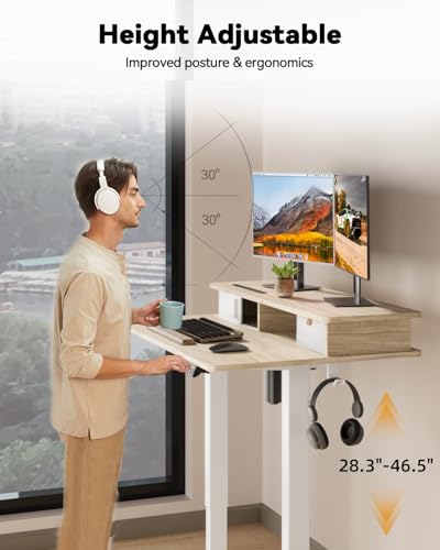 Image of JOY worker 35 inch Small Electric Standing Desk with Monitor Stand & Drawer
