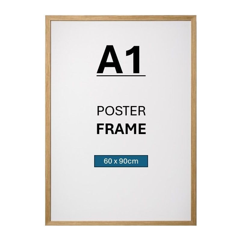 A1 Poster Frame 60x90cm – MDF Wood with Plexiglass Front – Wall