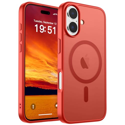 Image of SUPFINE Magnetic for iPhone 17 Case (Compatible with MagSafe)(Military Grade Drop Protection) Translucent Matte Shockproof with Anti-Fingerprint Phone Cover 2025,Red