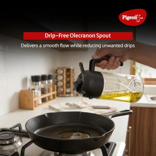 Image of Pigeon Plastic Oil Sprayer and Dispenser Bottle, 450 ml Capacity, 2-in-1 Design - Black